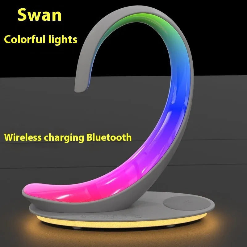White swan animal figure desktop wireless charger with Bluetooth speaker and colourful atmosphere light