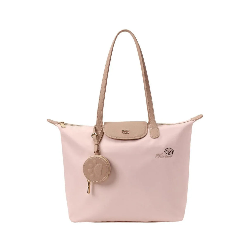 Pink Oxford cloth tote bag with sandwich pocket and mobile phone compartment