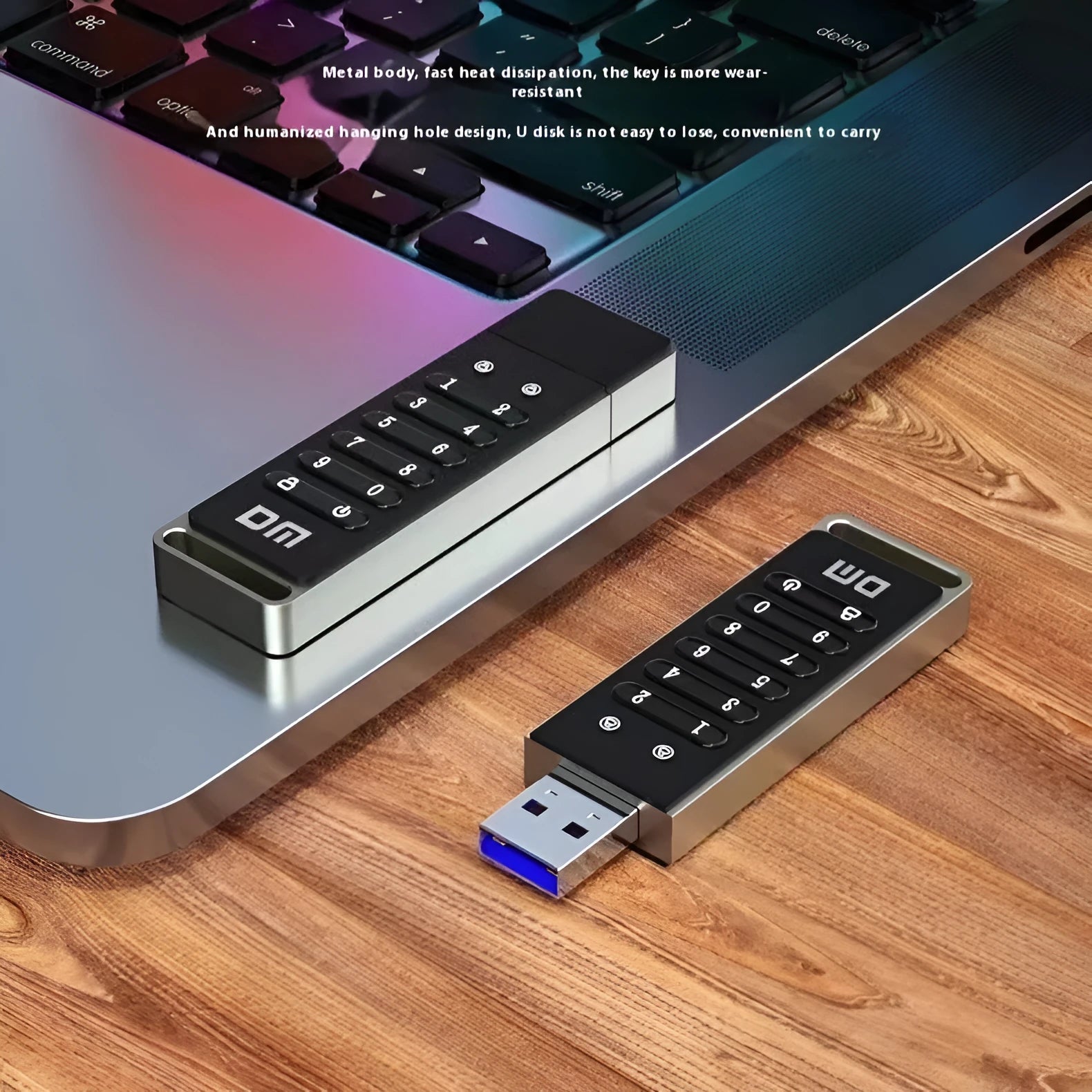 Metal encrypted USB flash drive with digital button and 64GB capacity