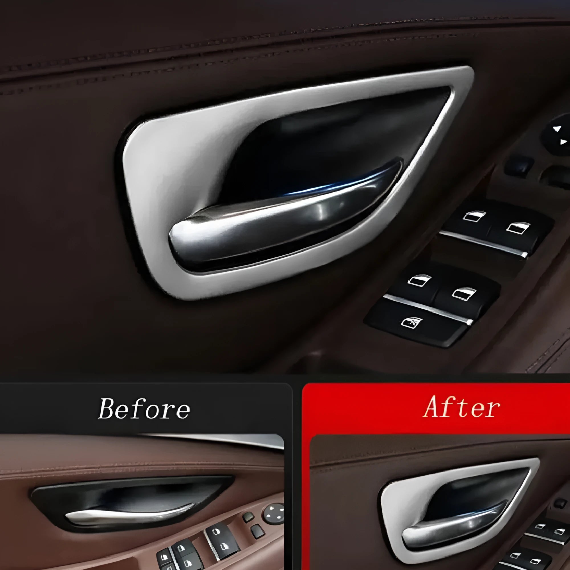 Set of four ABS and stainless steel interior handle decorative strips for BMW 5 Series F10 F18 models