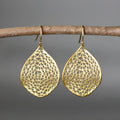 Gold retro leaf hollow pendant earrings with drop-shaped design