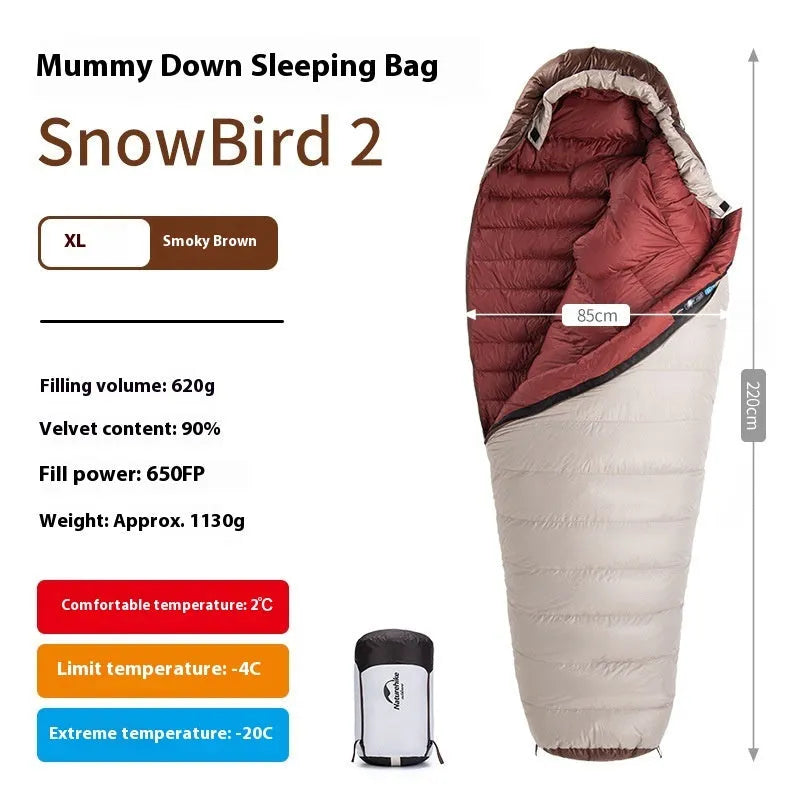 Adult goose down mummy sleeping bag with storage bag for camping