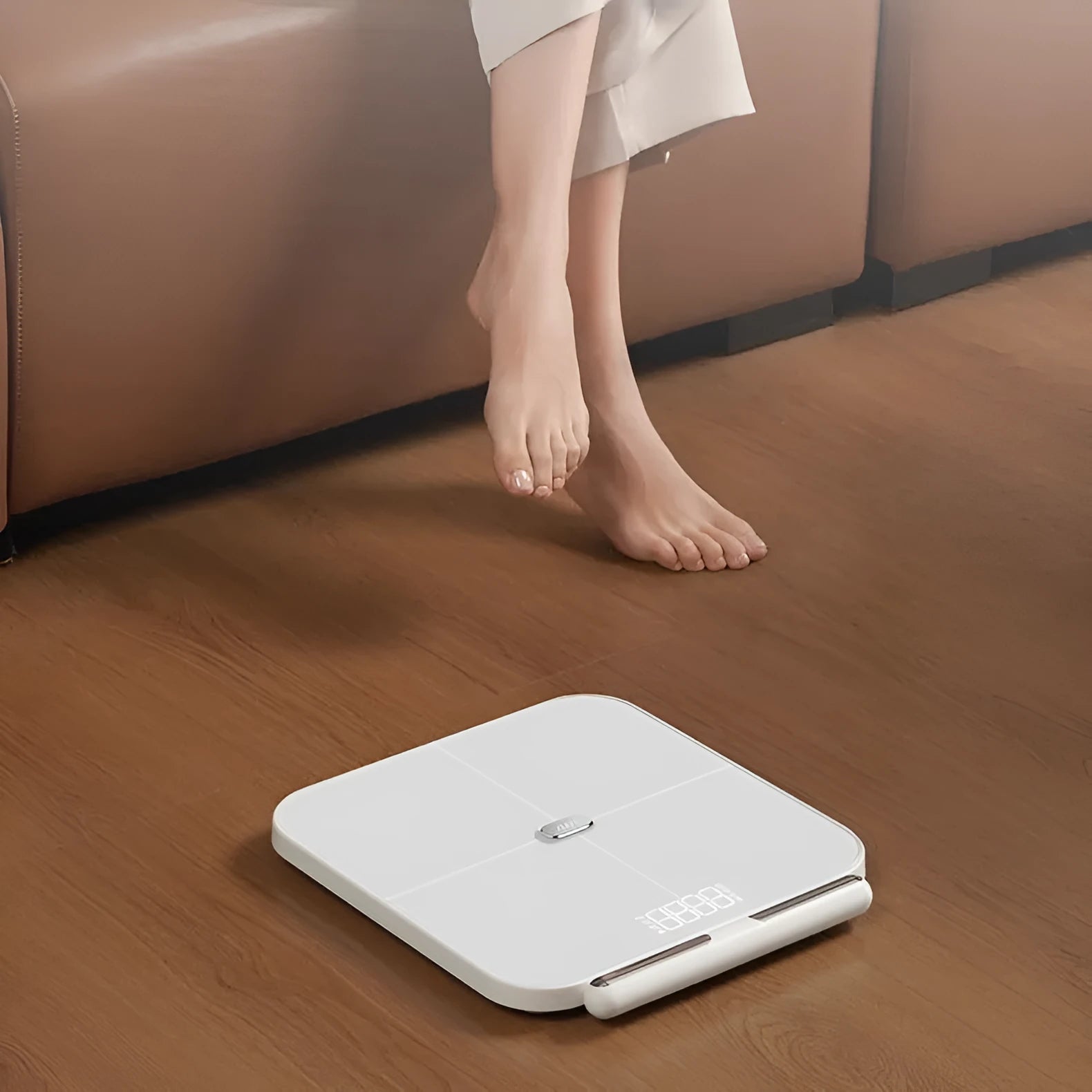 White tempered glass body fat scale with 8 electrodes and LED display