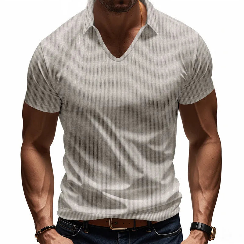 Men's loose fit V-neck cotton blend short sleeve t-shirt in apricot colour