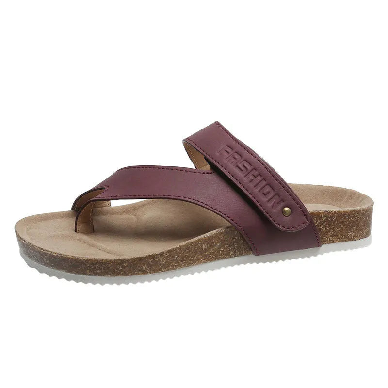 Women's blue thick-soled flip-flops with flat toe ring design on artificial PU upper