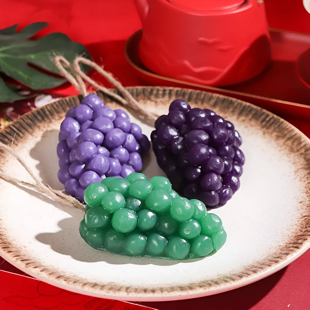 Purple and green grape handmade soap bar with grape cluster design, 80g weight
