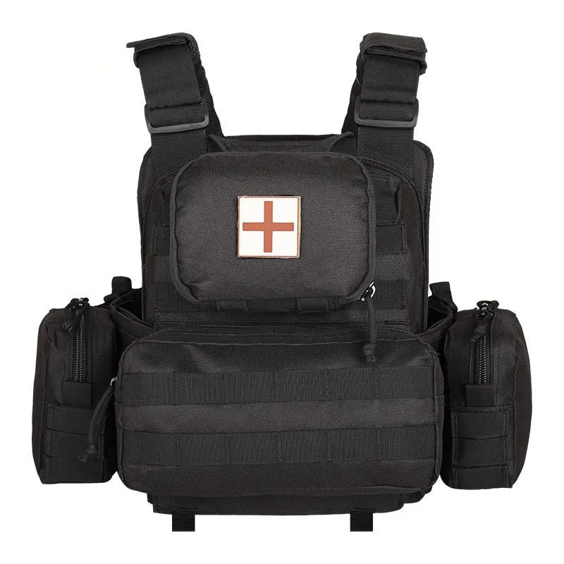 Men's polyester camouflage tactical vest in army green for outdoor shooting sports and training