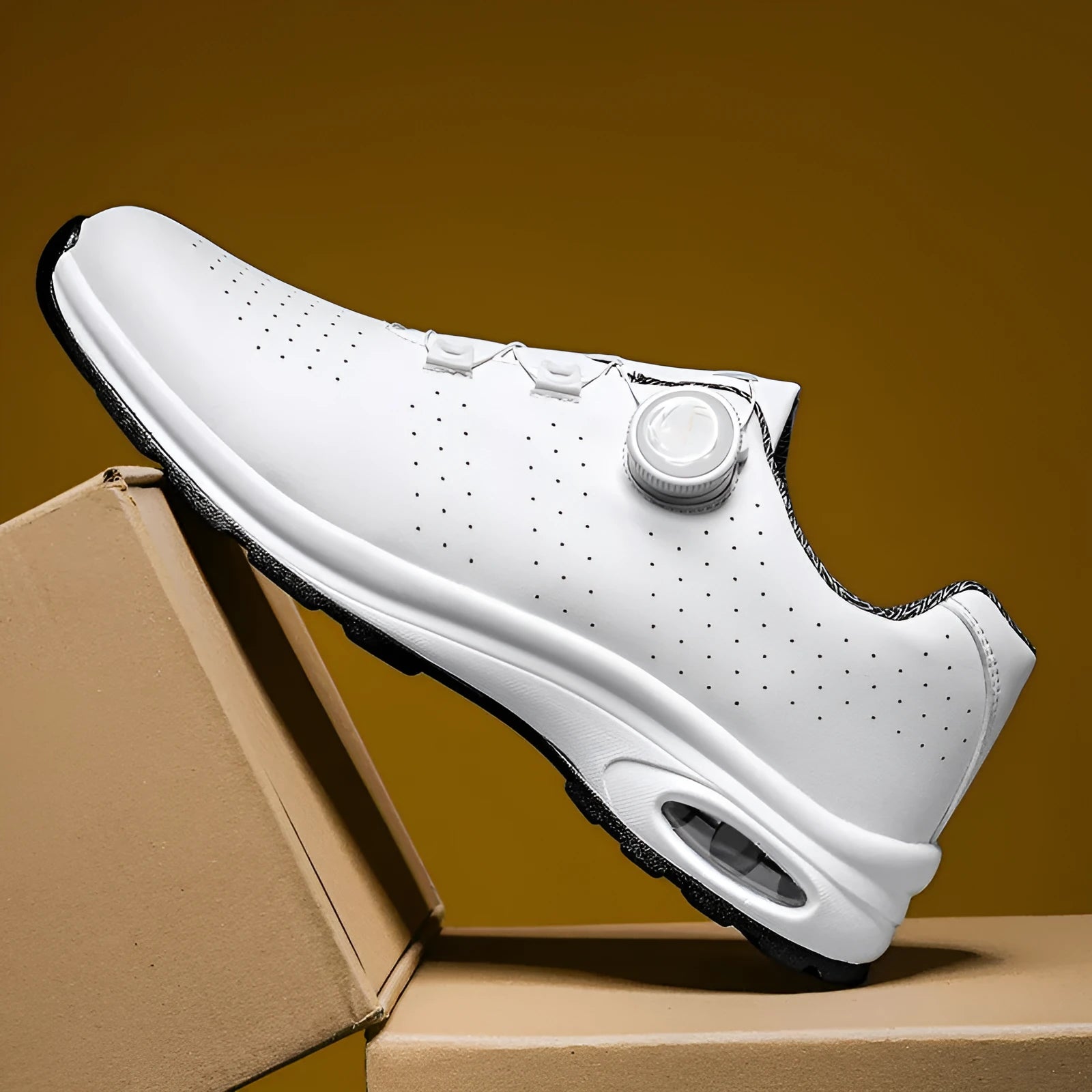 Low-top black and white casual tennis shoes with mesh upper and flat composite sole.
