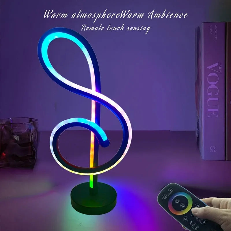 Black musical note shaped night light with RGB color options made of iron aluminum and silicone for bedside use