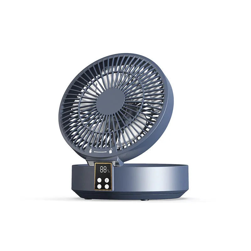 Portable rechargeable folding fan with remote control and night light in white blue or green colours
