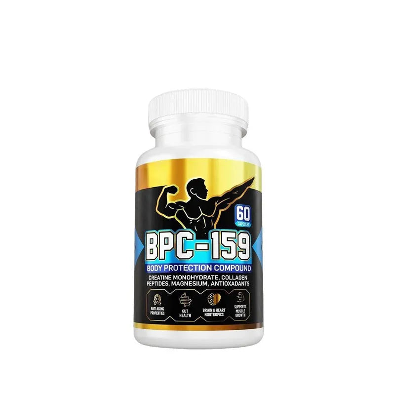 A single bottle of body energy support dietary supplement capsules on a plain background.