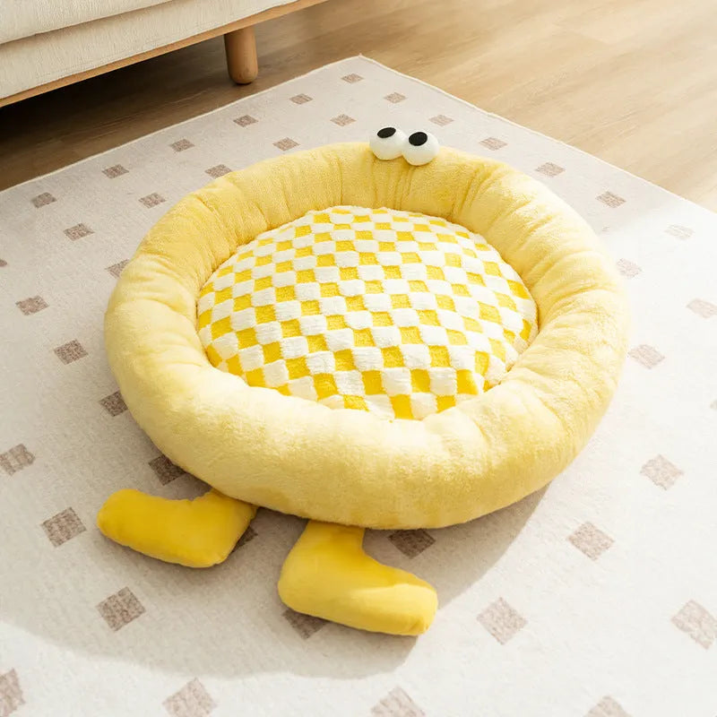 Elf Briquettes plush pet bed with raised sides in blue colour, suitable for small to medium dogs or cats