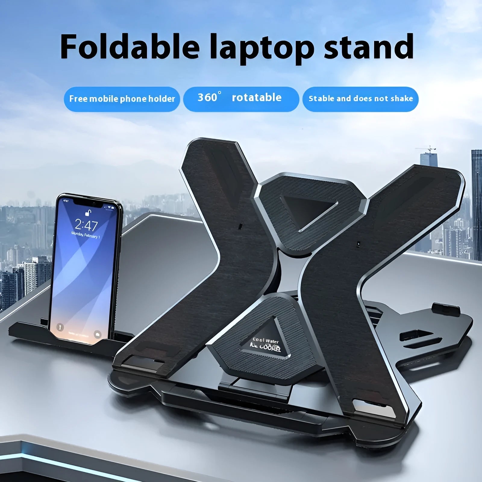ABS plastic laptop bracket in black or white with 300mm x 200mm dimensions for laptop elevation and cooling
