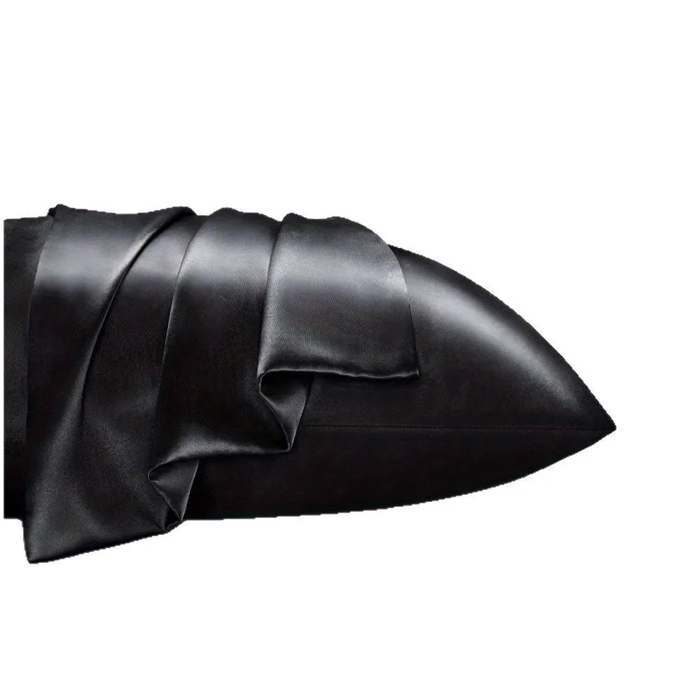 A pair of solid-colour satin pillowcases in polyester fibre, shown in one of thirteen available colours.