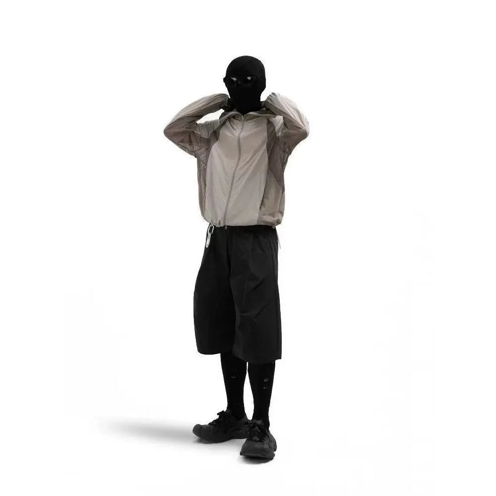 Mesh stitching sun protective clothes in desert brown, a thin nylon UV protection garment.