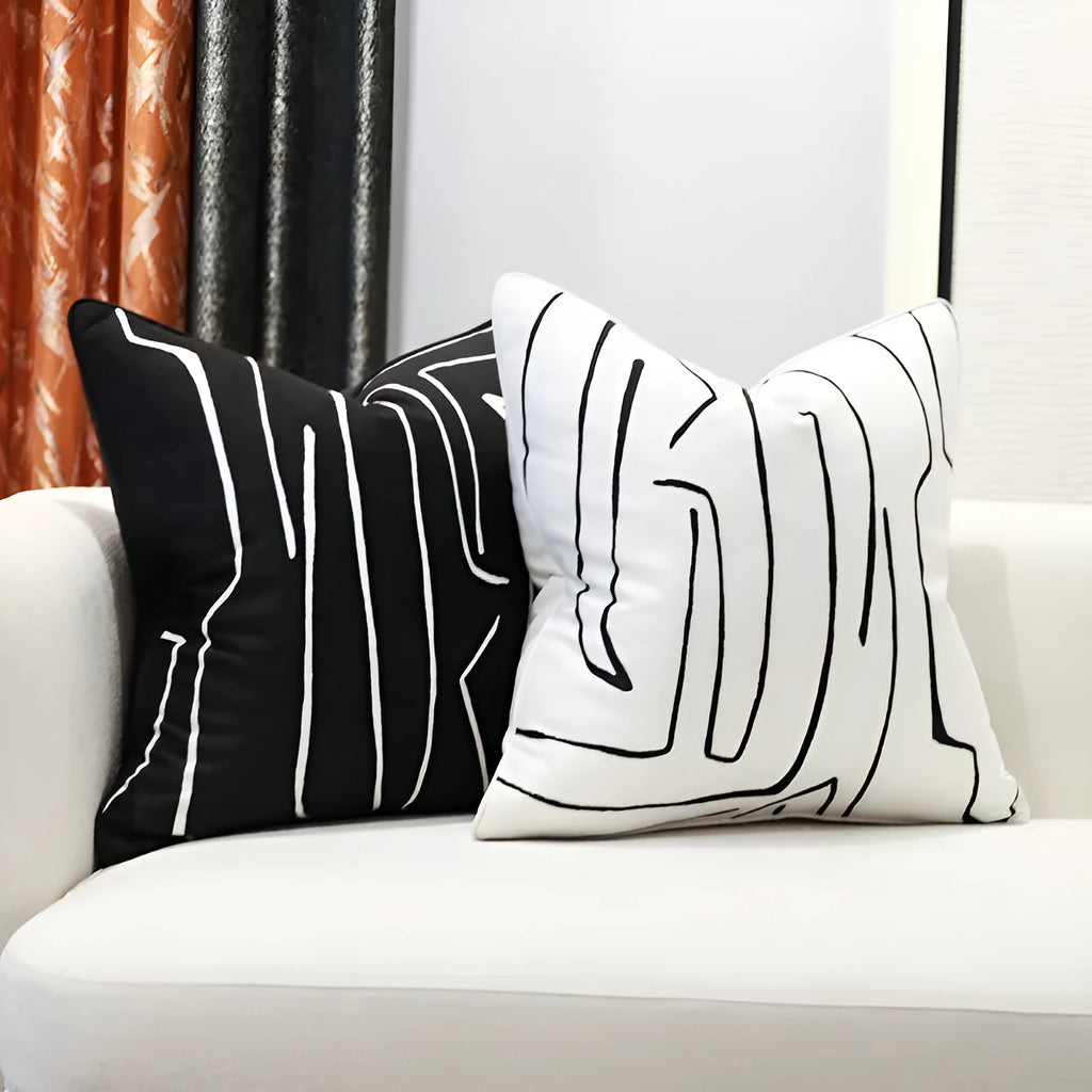 Nordic striped cotton hemp pillowcase in black or white, sizes 30x50cm, 45x45cm, 50x50cm