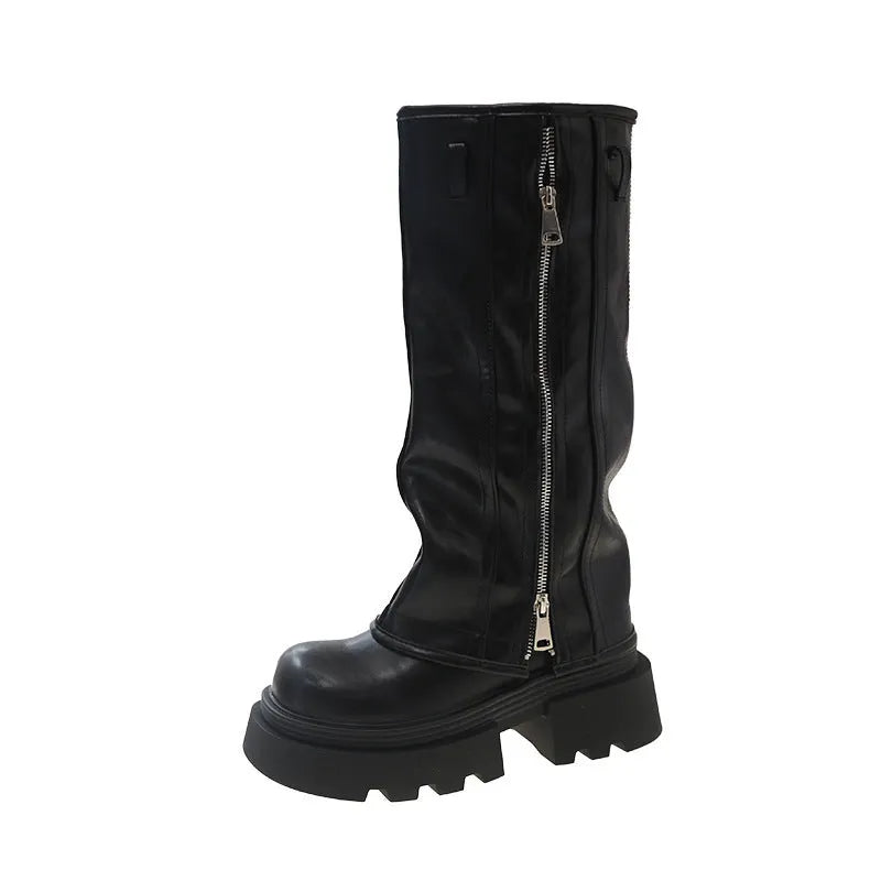 Platform muffin pants Martin boots with high cylinder length and square heel in three colour options