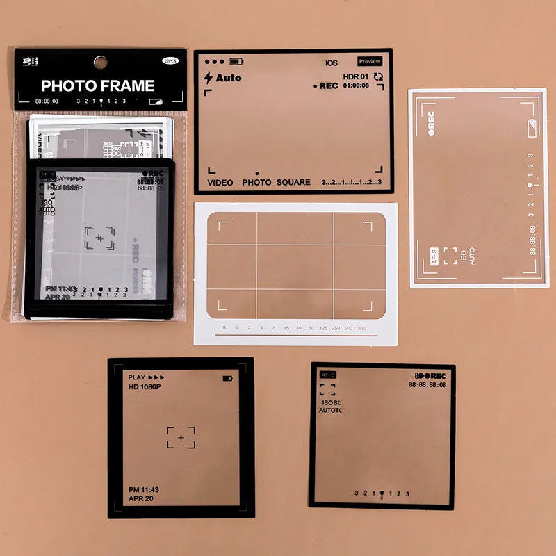 Retro Frame Series sticker pack with 15 transparent sheets in five colour themes for scrapbooking