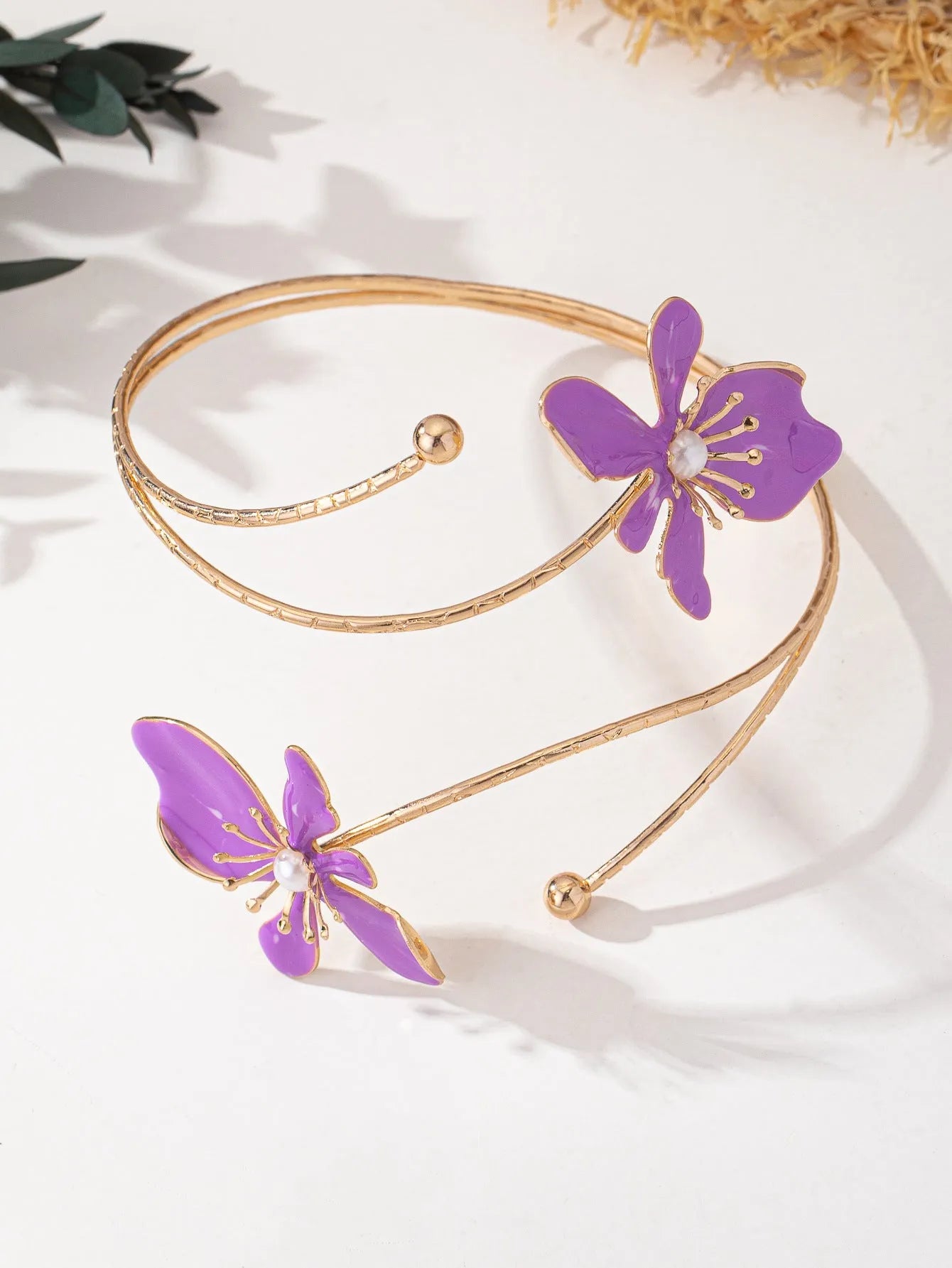 Alloy arm ring with hollow armband pattern in pink and purple colour options