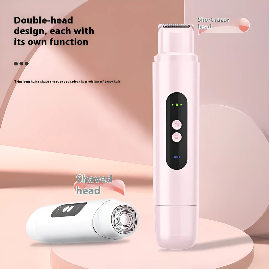 White and pink electric armpit hair trimmer depilator with USB charging cable