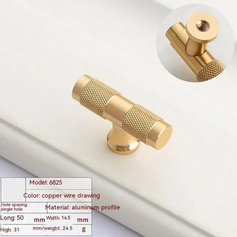 Brushed brass aluminium alloy wardrobe handle with light luxury finish for cabinet doors