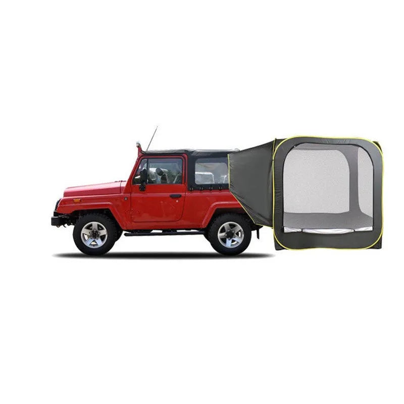 Black pop-up car tail tent with unfolded dimensions of 200cm cubed and waterproof Oxford cloth construction