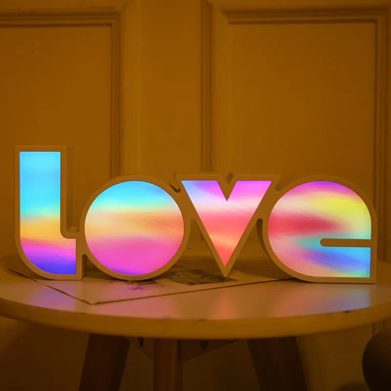 Rainbow design LOVE letter LED decorative light with colourful lampshade for romantic room decoration