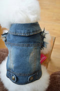 Denim pet dog vest with retro scratch pattern in dark and light colours for small breeds