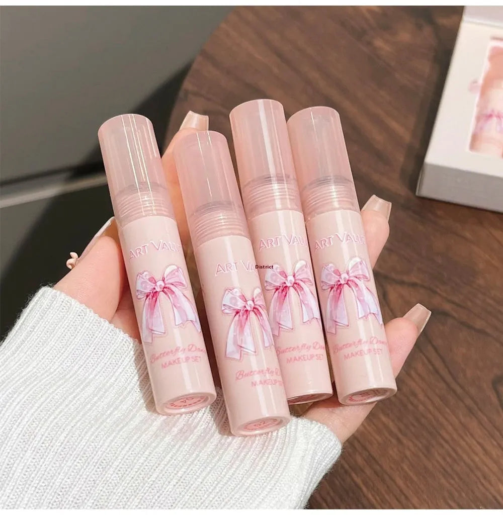 Butterfly box themed makeup set with matte lip mud, powder blusher, and necklace