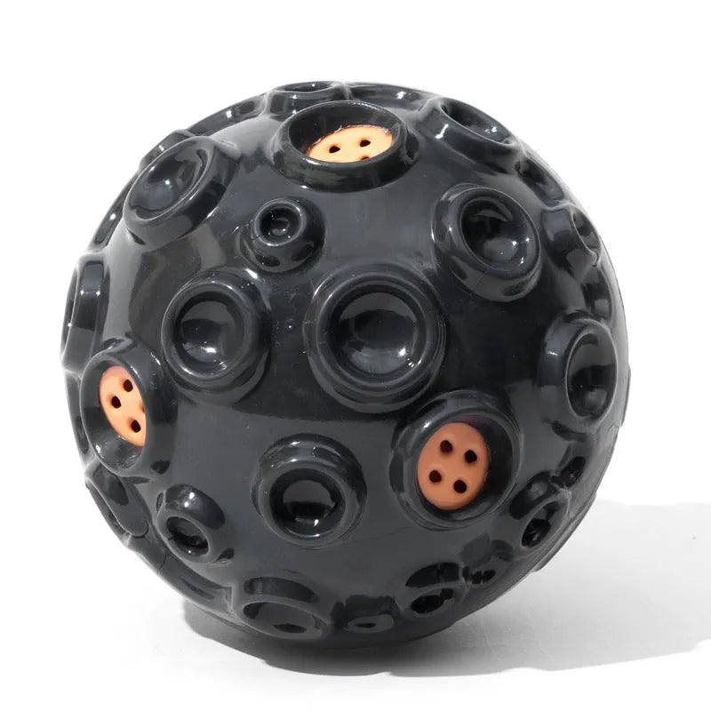 Durable rubber dog ball toy with meteorite-shaped bumps in assorted colours for aggressive chewers
