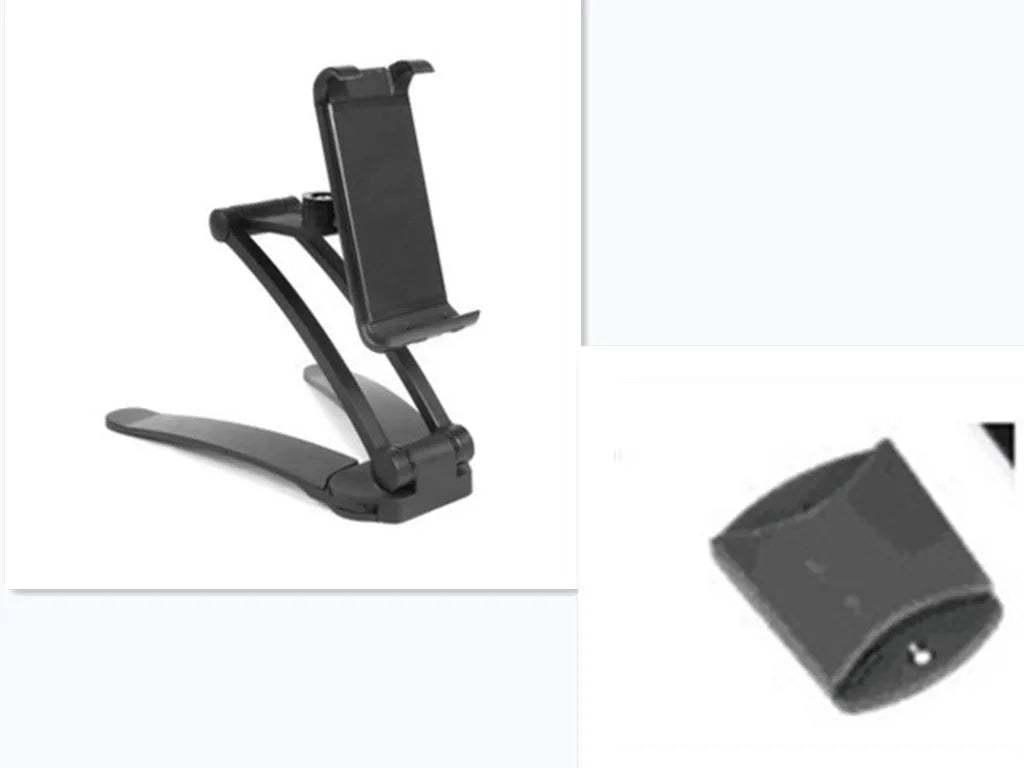 Silver and white aluminum alloy desktop stand holding a tablet at an adjustable angle.