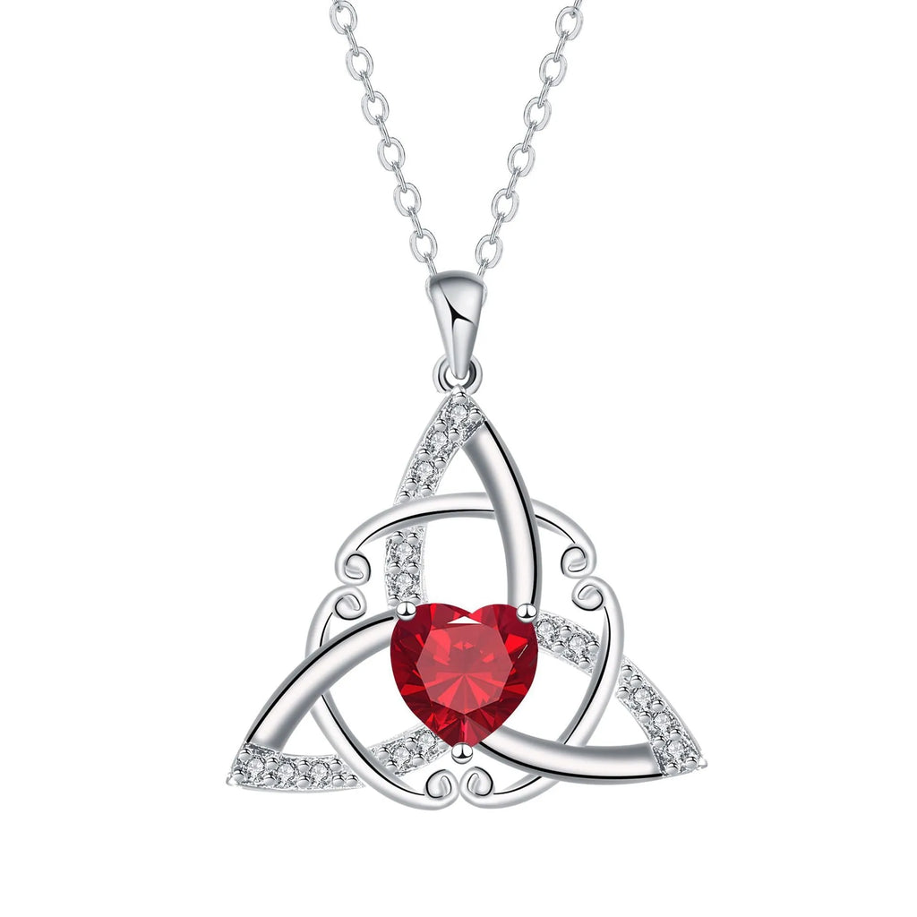 A geometric Celtic knot pendant necklace for women in an electroplated finish.