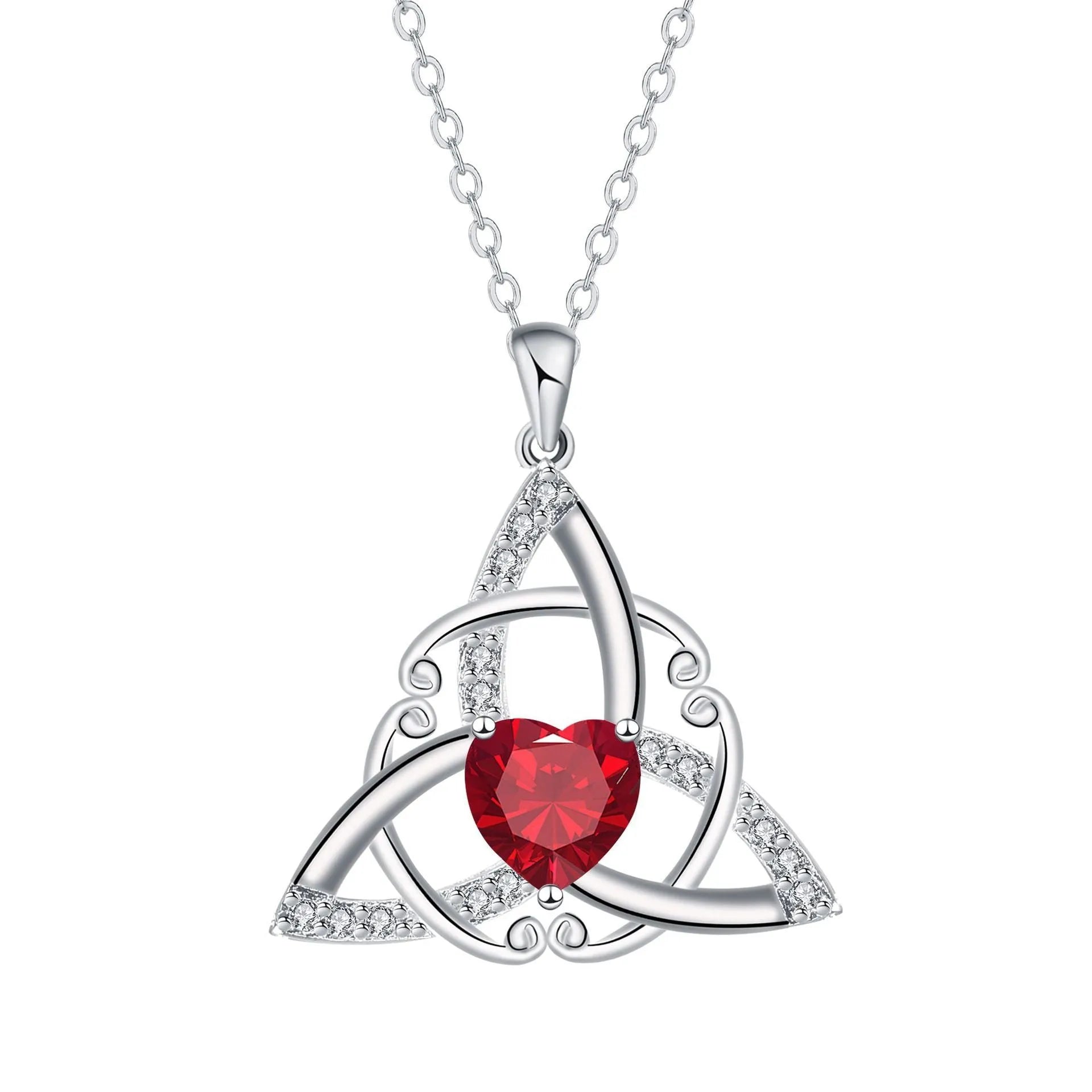 A geometric Celtic knot pendant necklace for women in an electroplated finish.