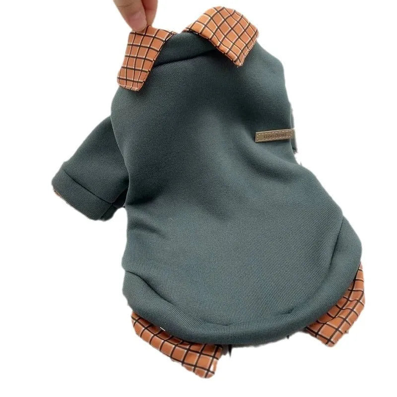 Two-piece dog sweater with detachable collar in thin velvet polyester material