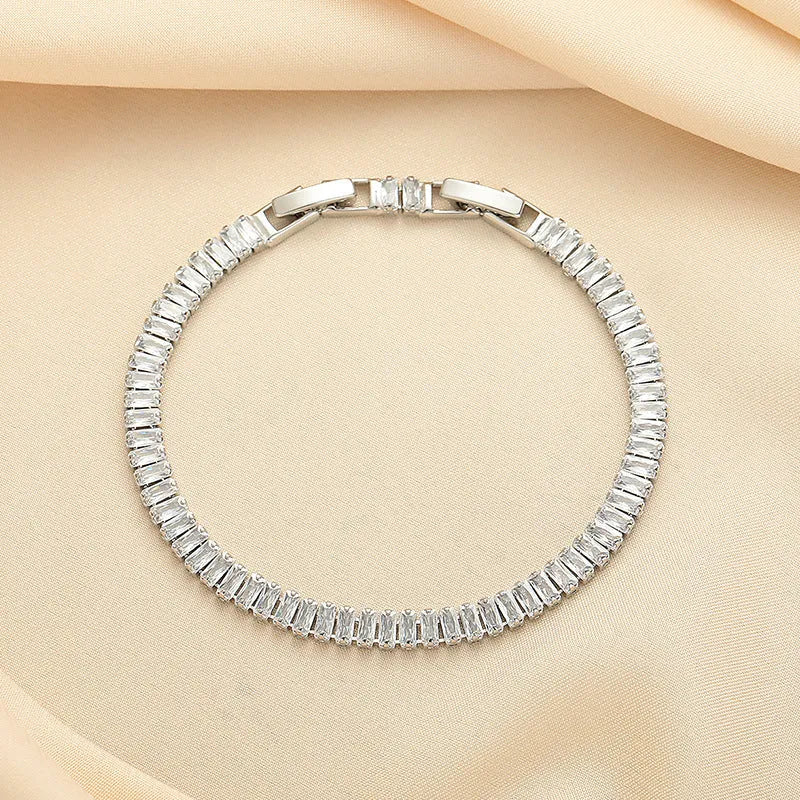 Rectangular brass women's bracelet with full diamond zircon design in champagne gold colour