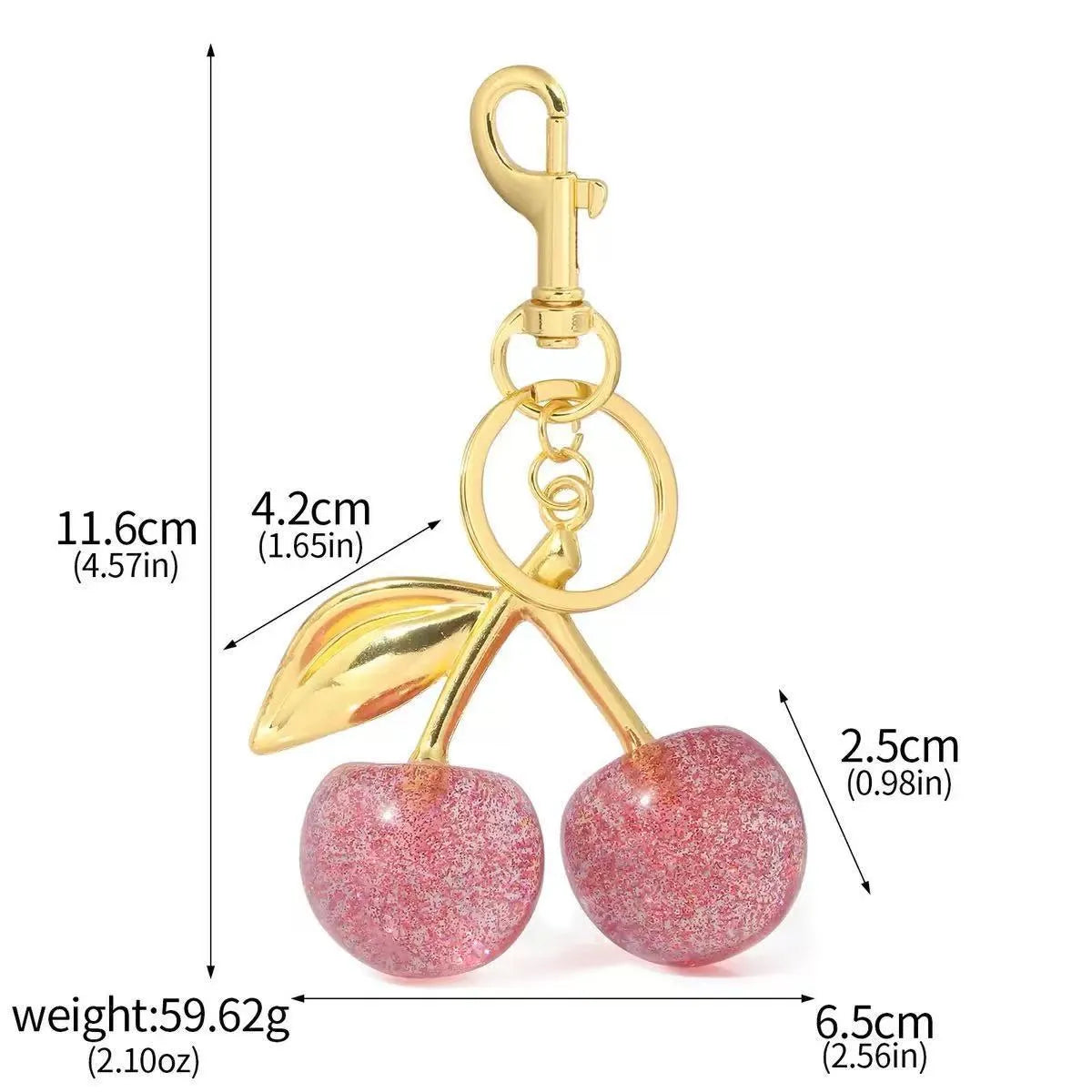 Alloy three-dimensional cherry design key ring pendant in red or pink colour options