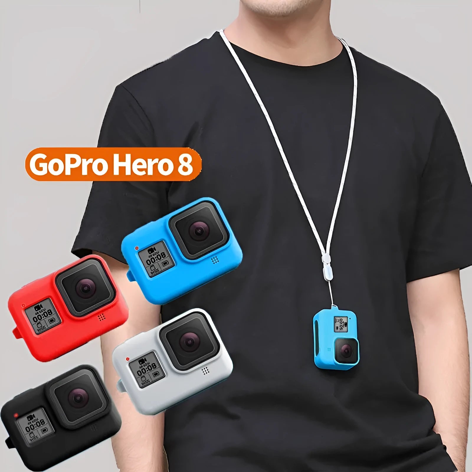 GoPro HERO8 Black silicone protective sleeve with anti-lost hanging rope and app bag accessories