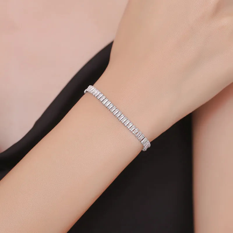 Rectangular brass women's bracelet with full diamond zircon design in champagne gold colour