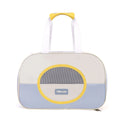 Blue foldable oxford cloth cat carrier backpack shown in outdoor setting