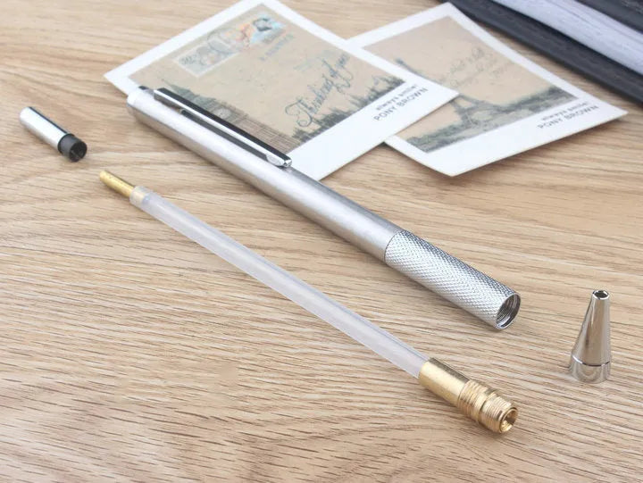 Metal mechanical pencil available in 0.5mm, 0.7mm, and 2.0mm sizes for technical drawing