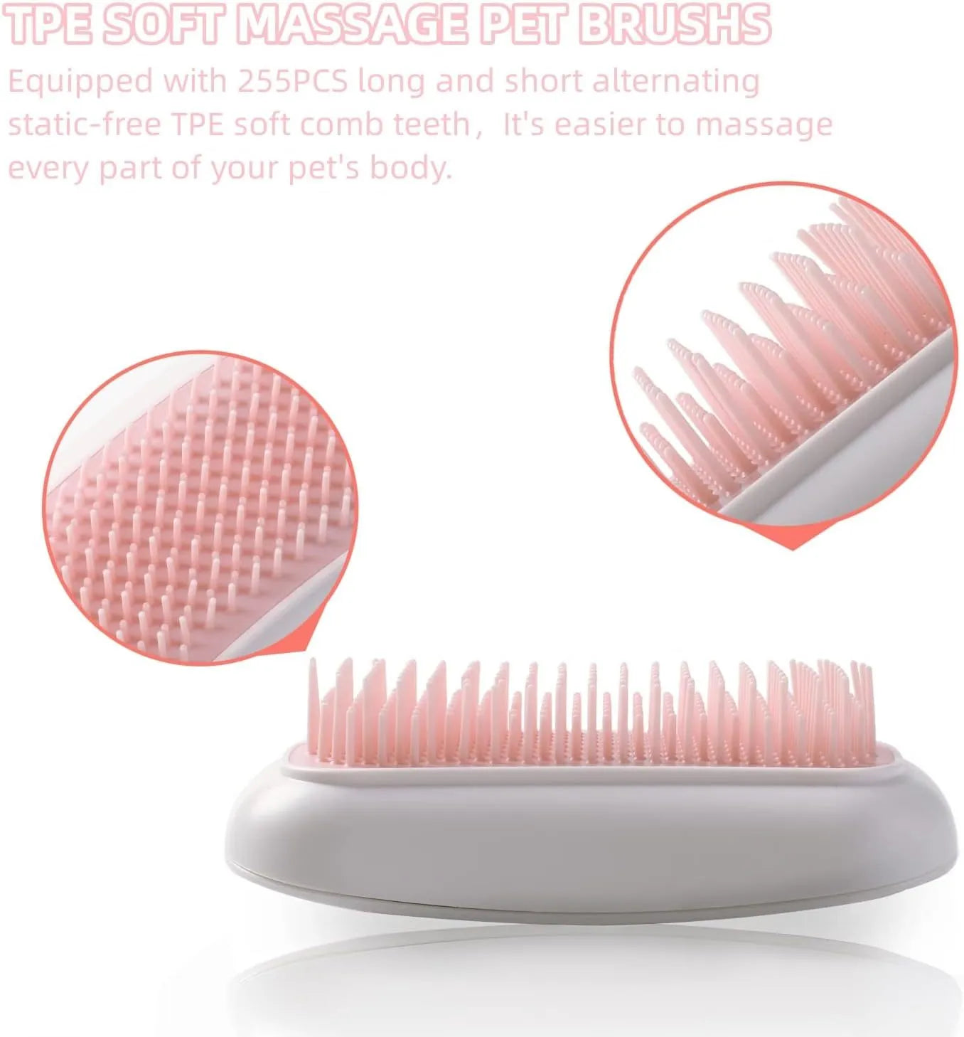 Pink electric pet massage brush with TPE teeth for cat and dog grooming