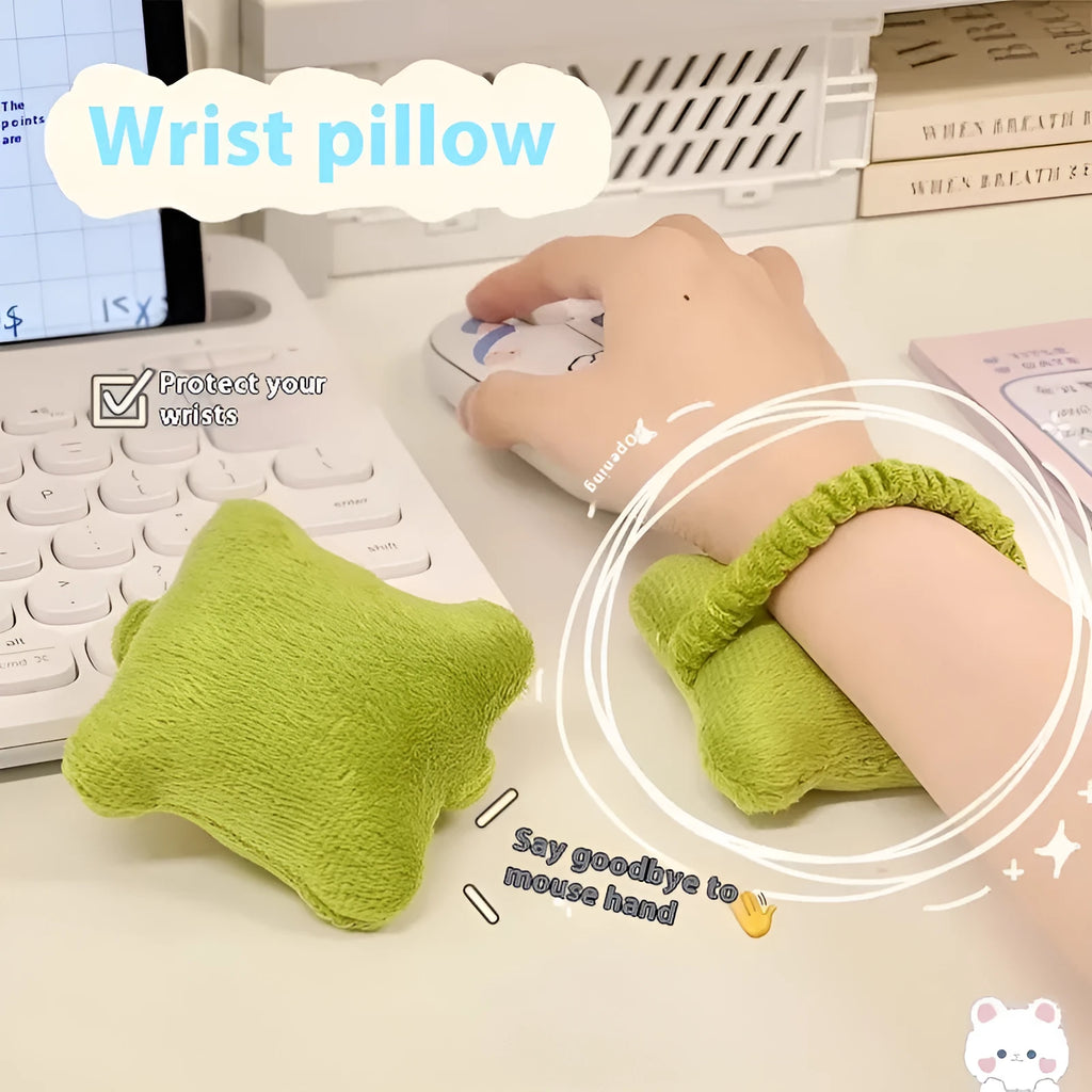 Plush wrist protector mouse pad mini pillow in blue, green, or pink for keyboard typing support