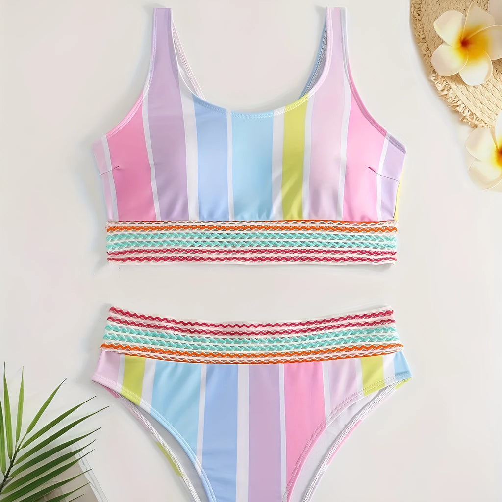 Women's striped bikini swimwear in picture colour with briefs style for swimming sports