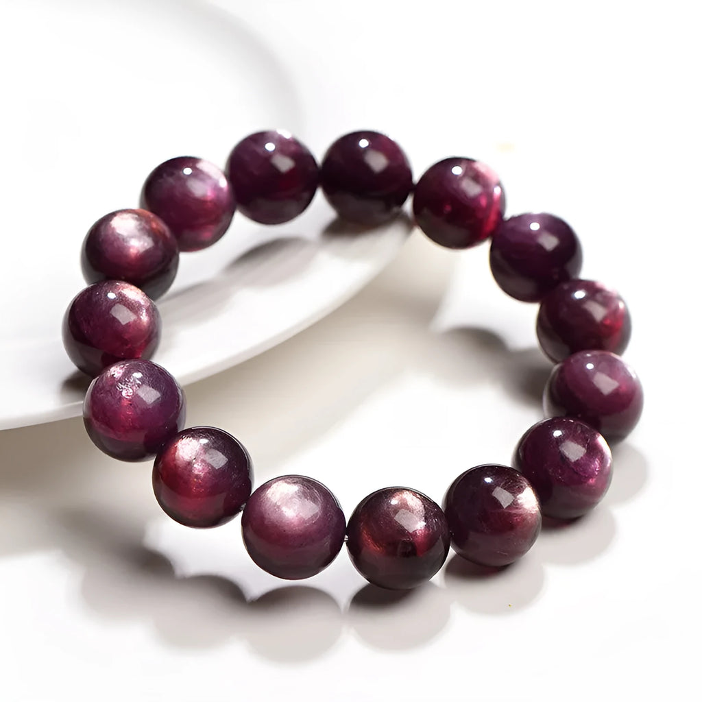 Natural purple lepidolite crystal bracelet with polished round beads in various size options