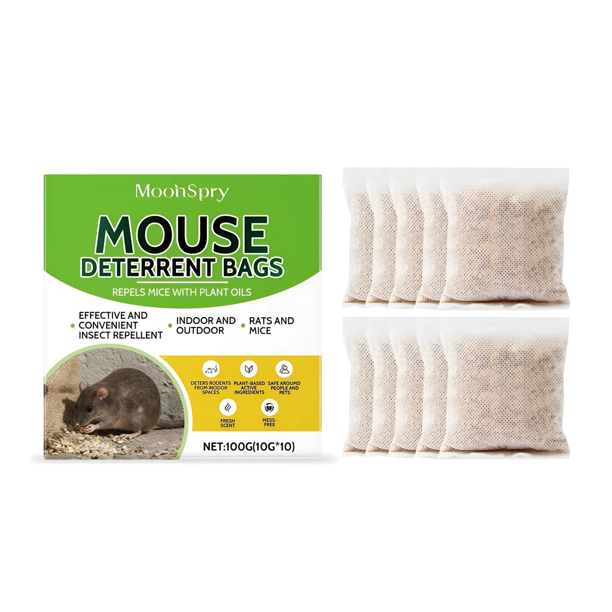 Rat repellent bag 100g with ten 10g sachets containing mica minerals and plant oils for indoor use