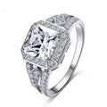 Geometric zircon ring with hollow design and platinum colour finish on solid copper