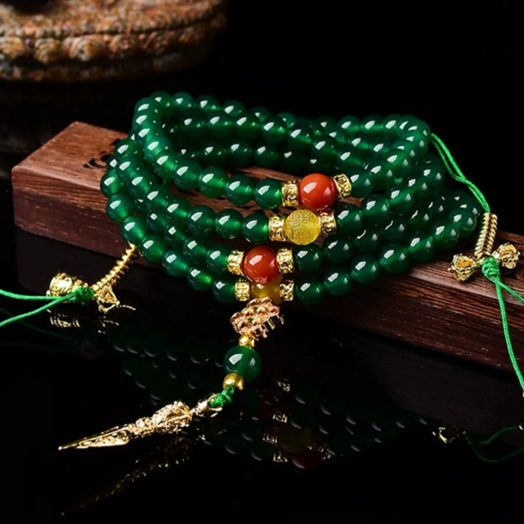 Brazilian natural green agate multi-circle bracelet for men and women on a wrist