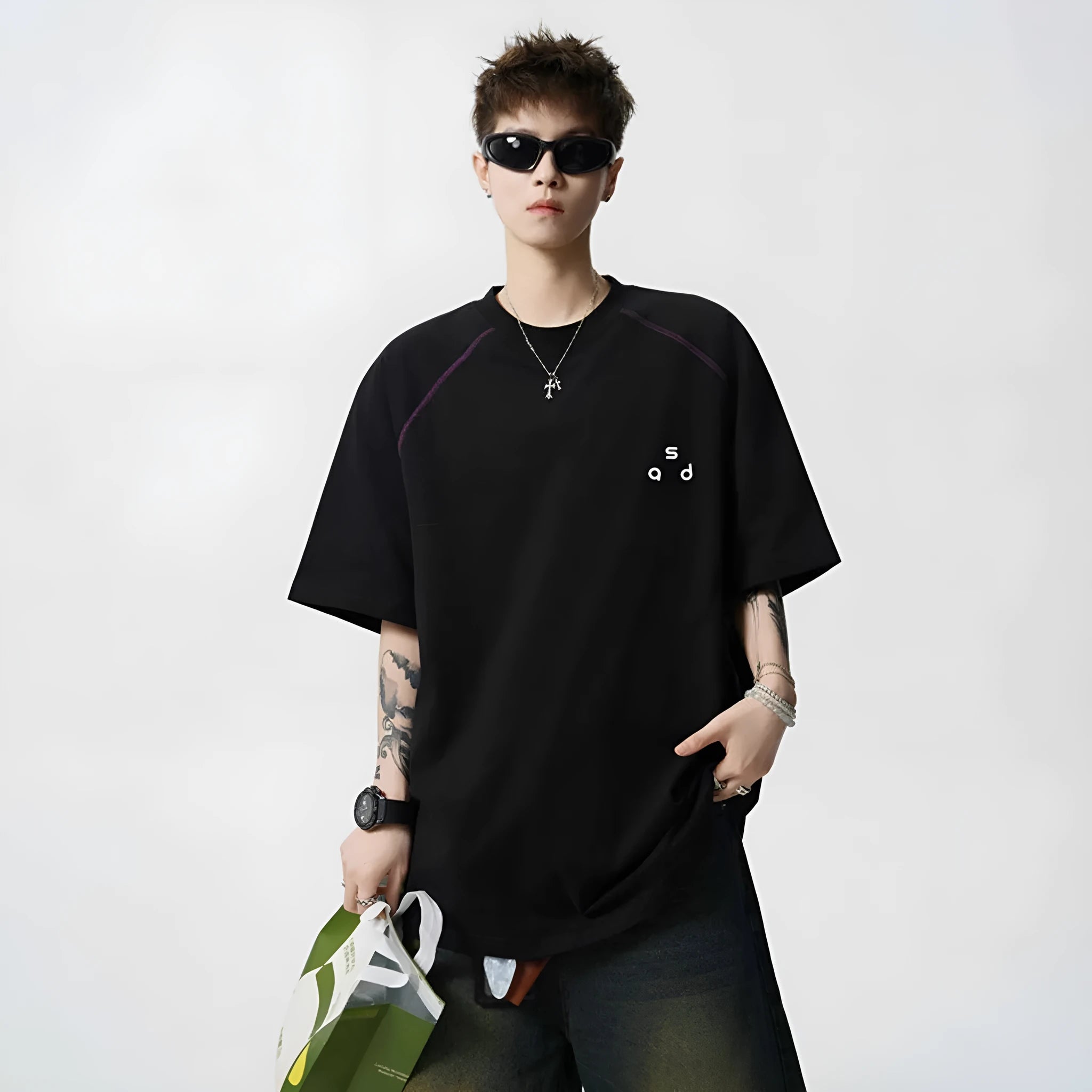Men's loose fit cotton t-shirt with printed letter design in multiple colour options