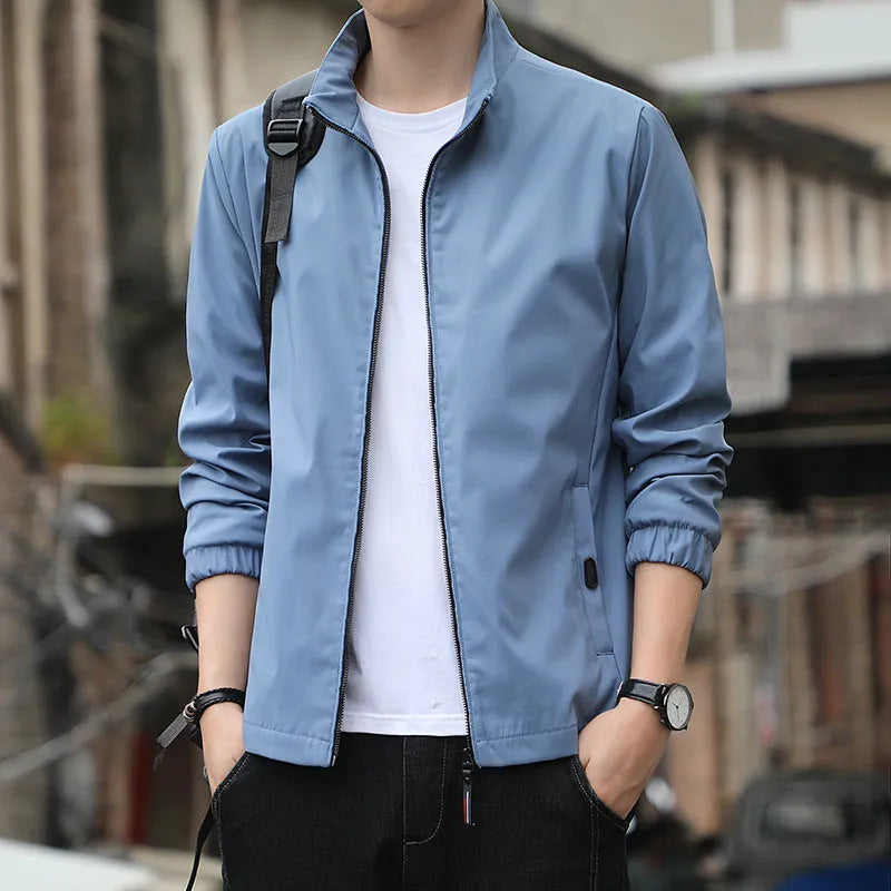 Korean style loose lapel autumn jacket in polyester blend fabric with zipper pockets