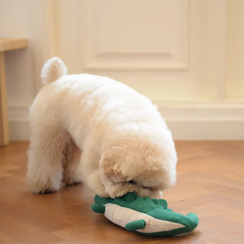 Green plush toy dog soft toy measuring 35cm by 18cm on a plain background.